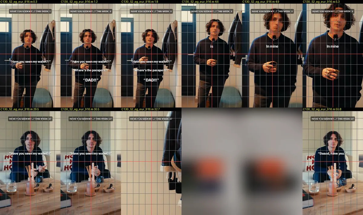 Quality check sheet of a rendered ad with a safe-zone grid